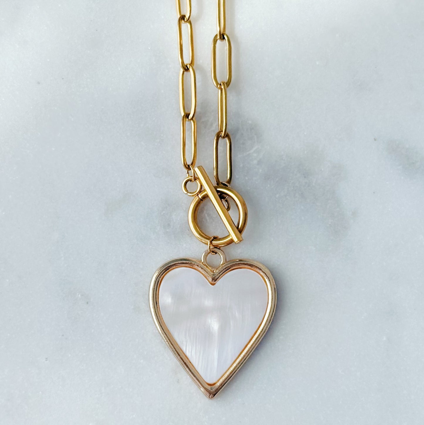 Mother of Pearl Heart Toggle Necklace