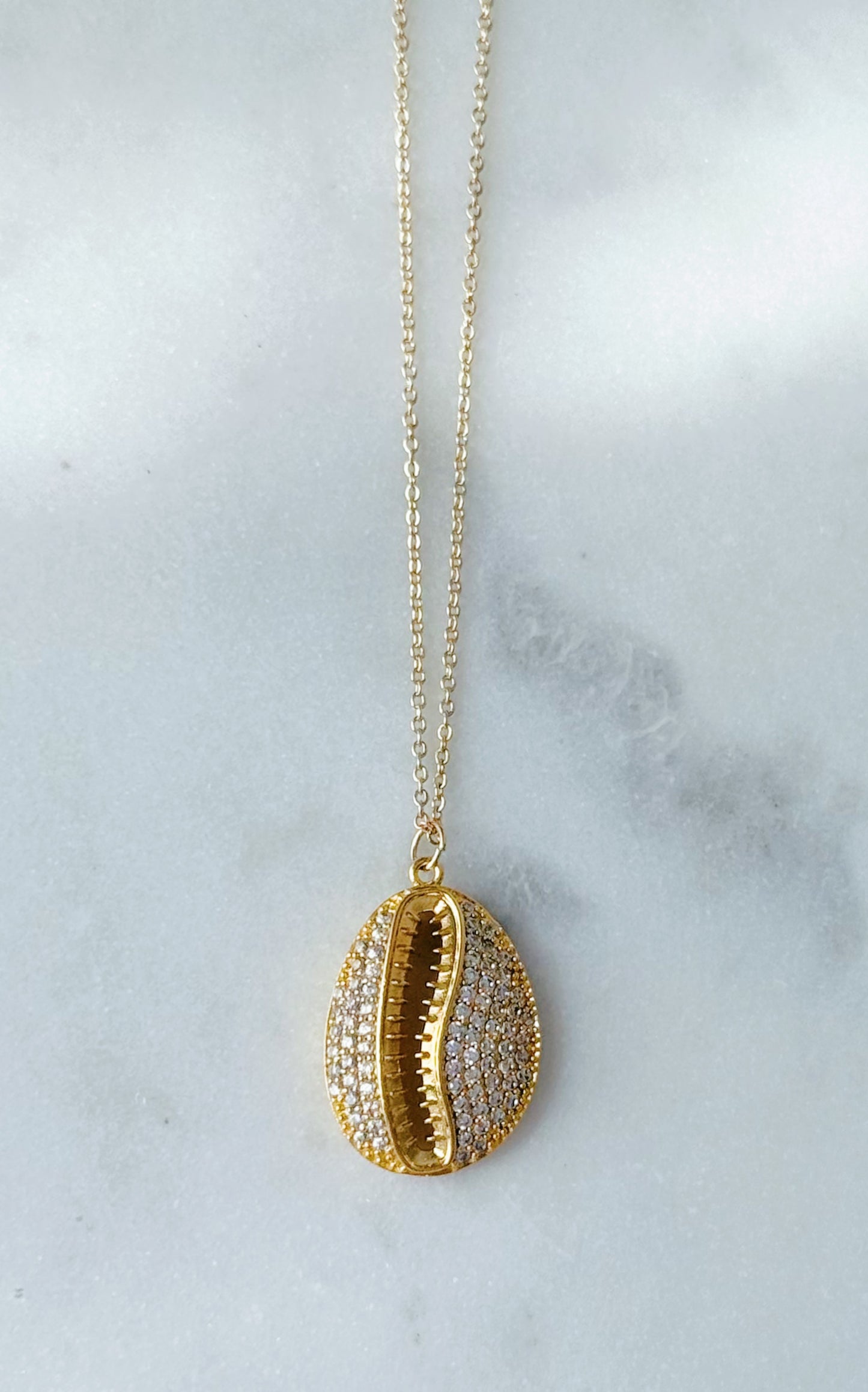 Chunky CZ Gem Cowrie Shell Necklace