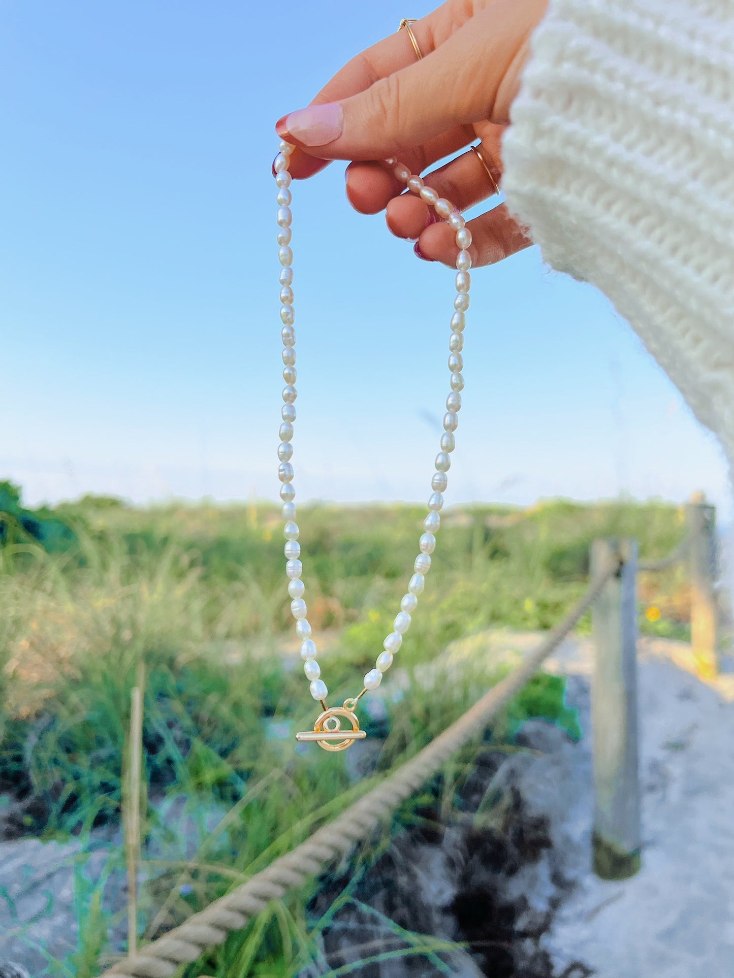 Rice Pearl Toggle Necklace