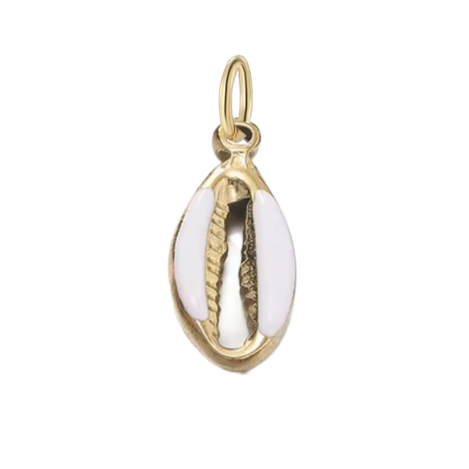 Small Gold White Enamel Seashell Charm