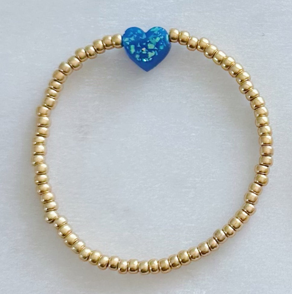 Dainty Opal Heart Gold Beaded Bracelet