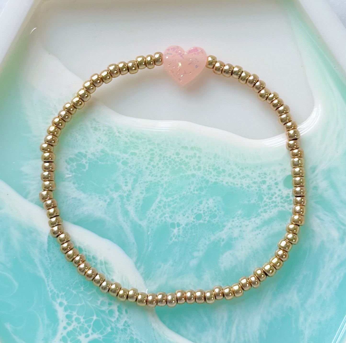 Dainty Opal Heart Gold Beaded Bracelet