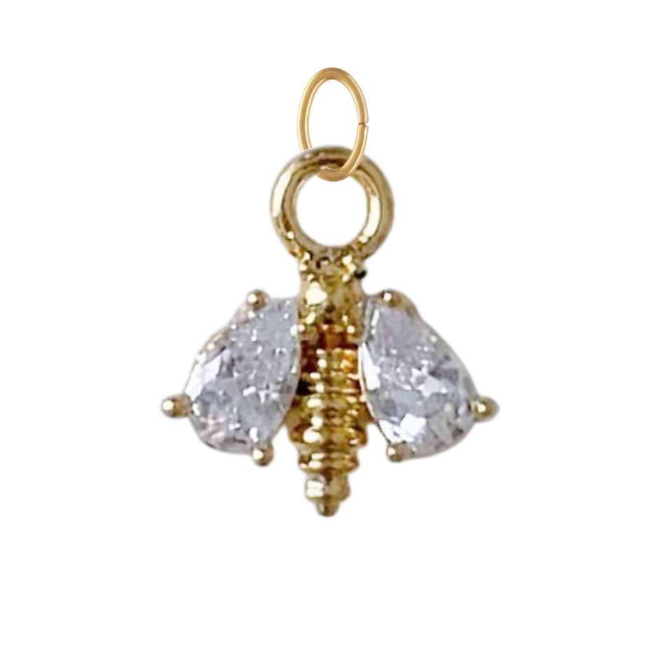 Dainty Gold Bumble Bee Charm With CZ Gems