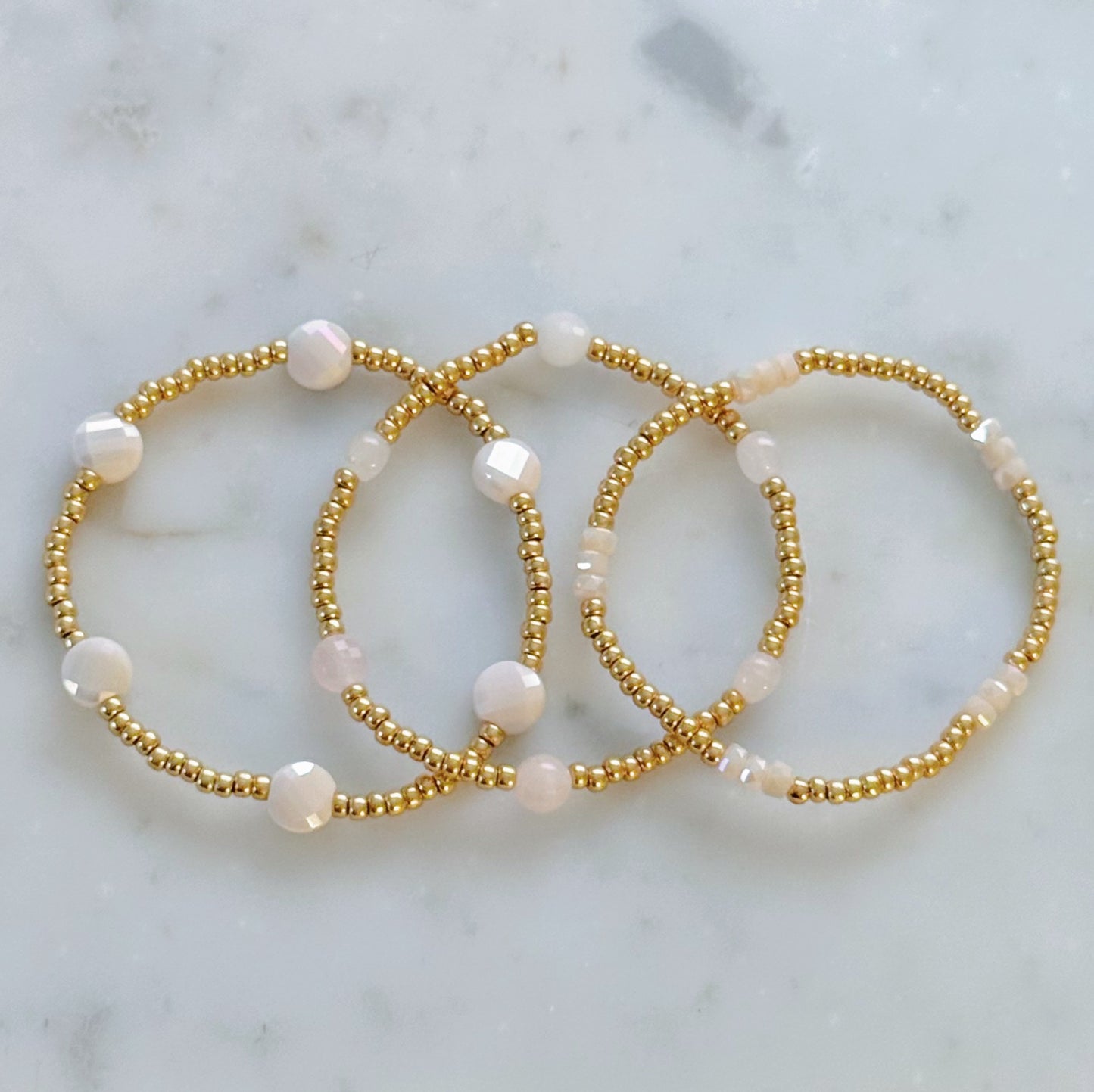 Rose quartz beaded bracelet set