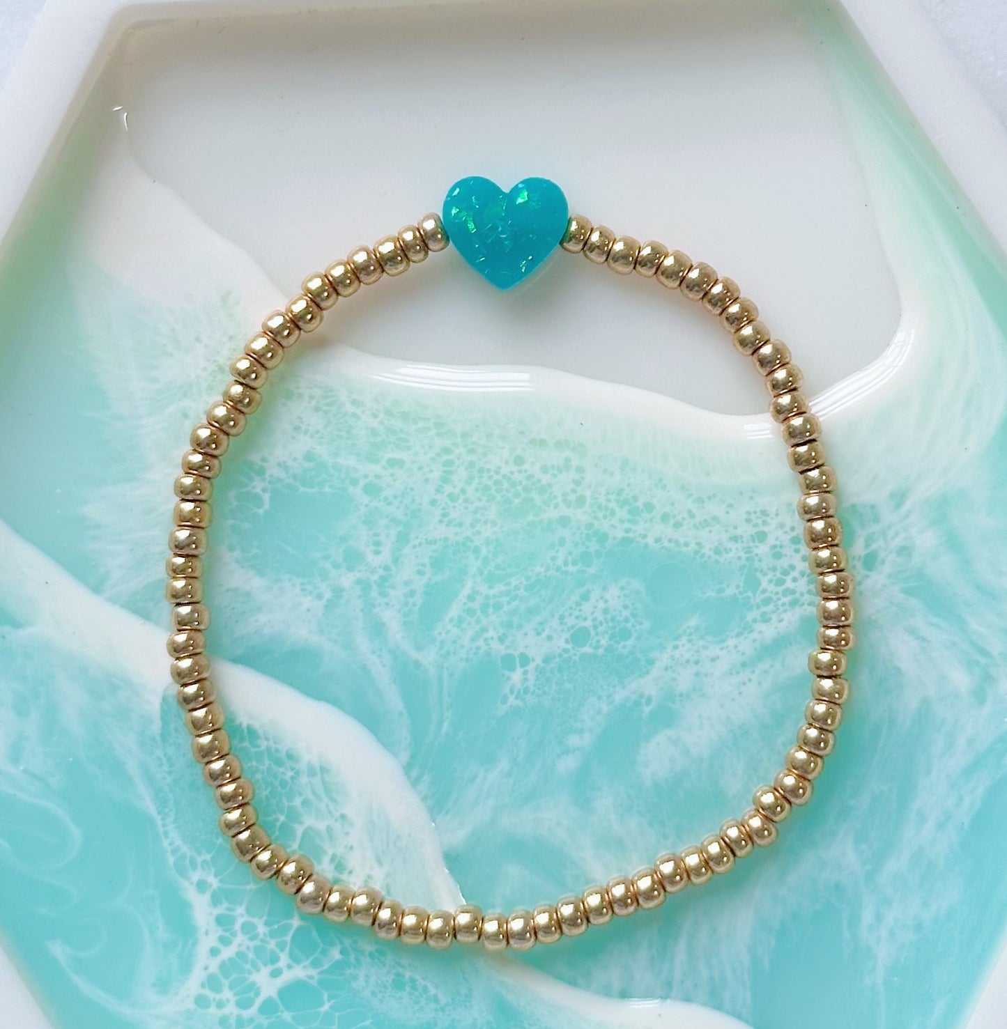 Dainty Opal Heart Gold Beaded Bracelet