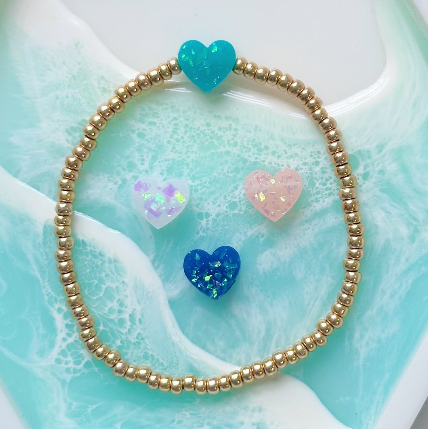 Dainty Opal Heart Gold Beaded Bracelet