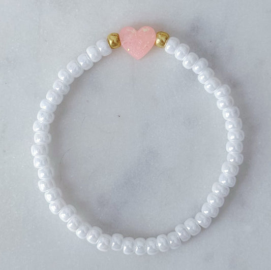 Pink Opal Heart Beaded Bracelet