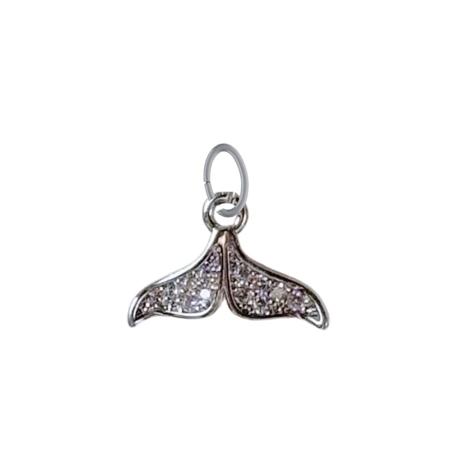 Dainty Silver CZ Whale Tail Charm