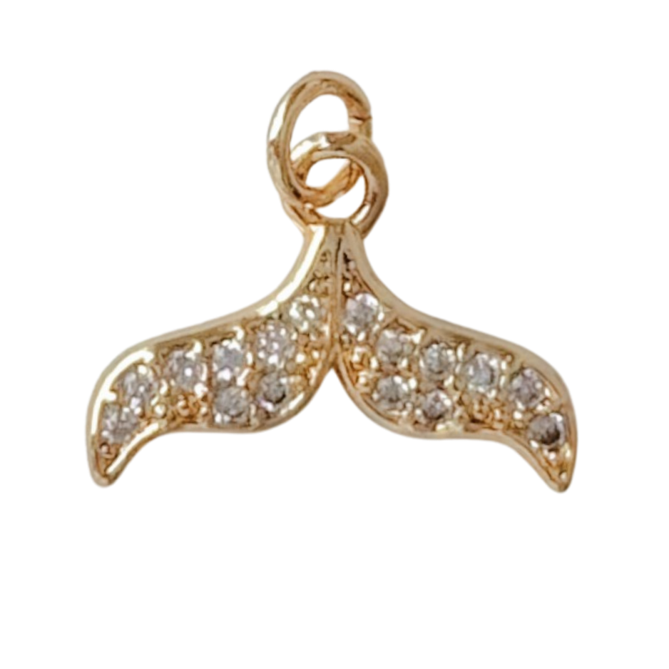 Small Gold CZ Gem Whale Tail Charm