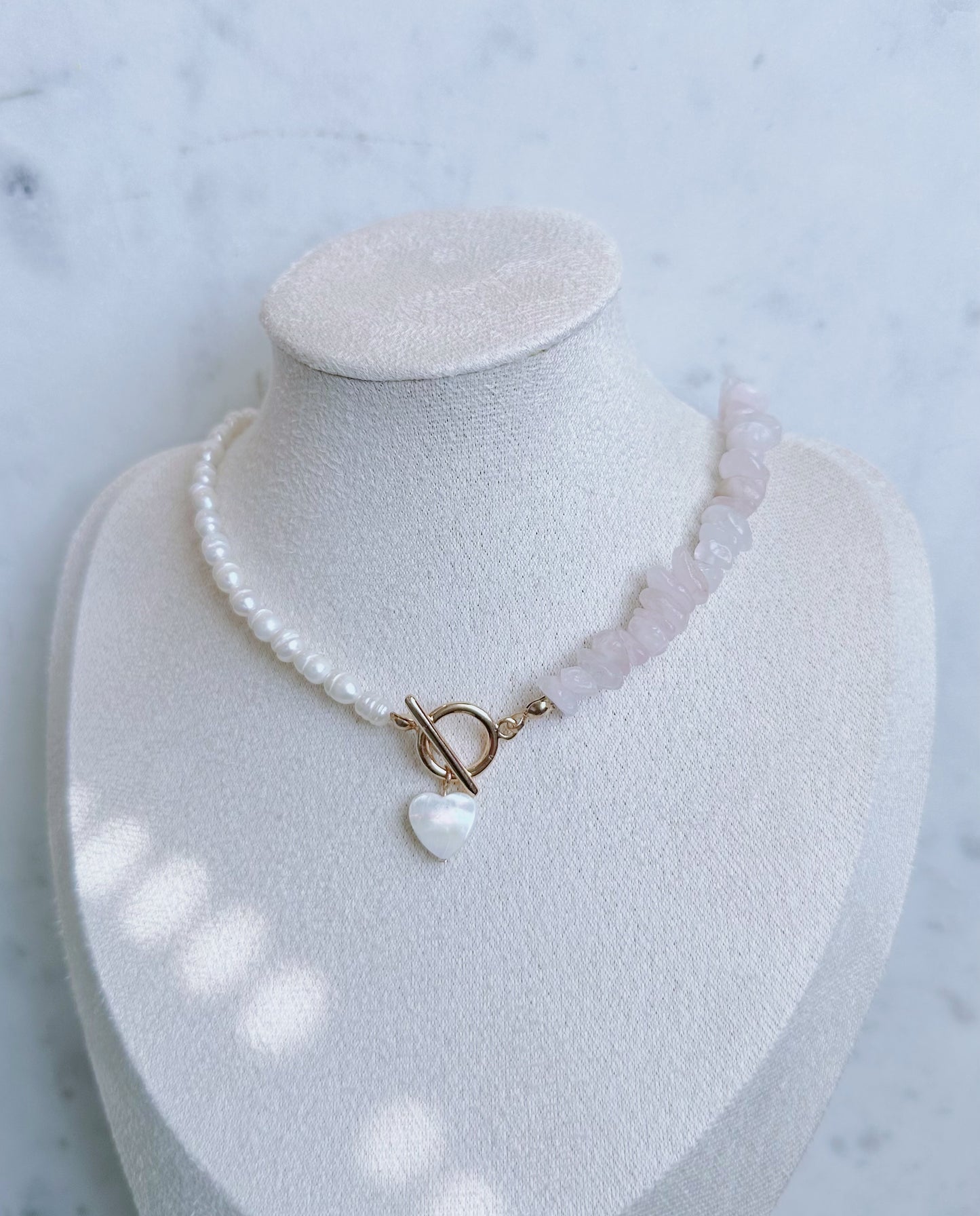 Love You More Rose Quartz & Pearl Necklace