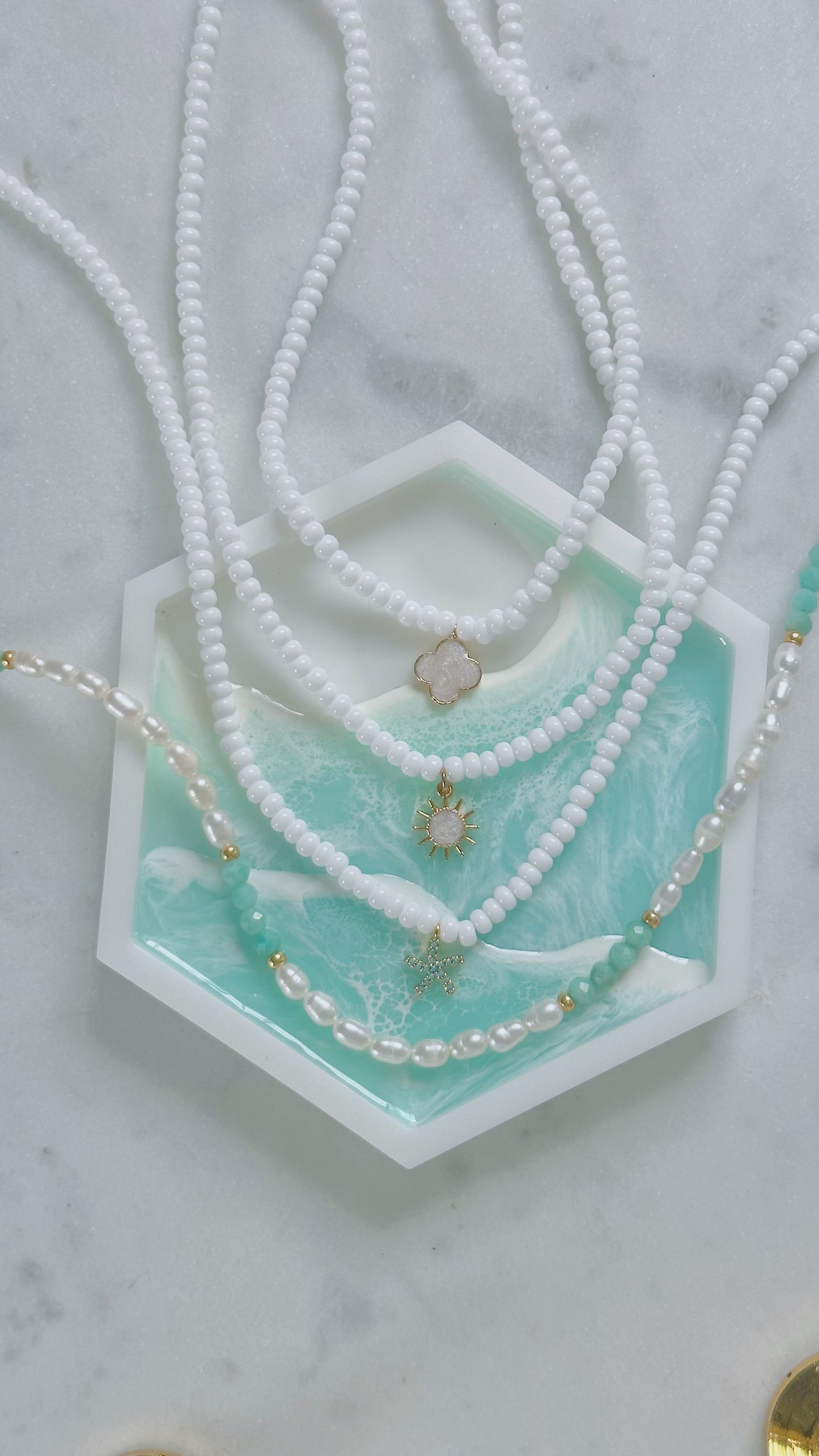 Beaded clover charm necklace