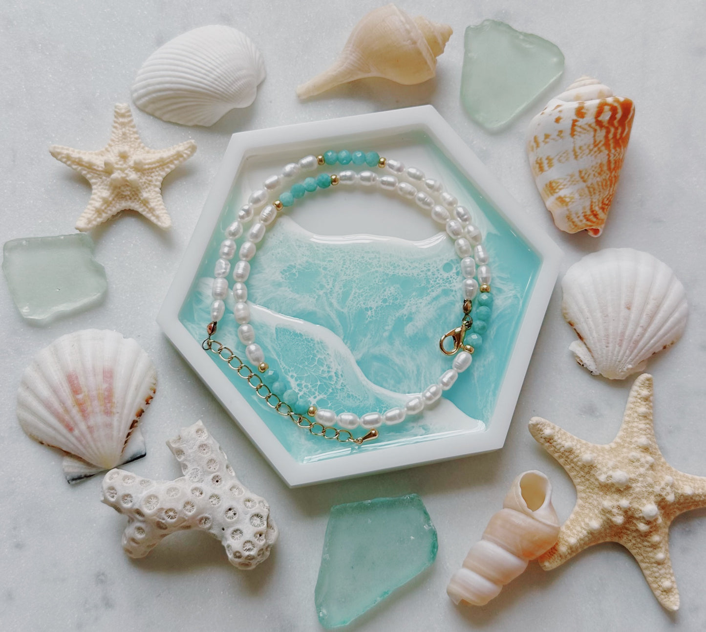 Bali Amazonite and Pearl Necklace
