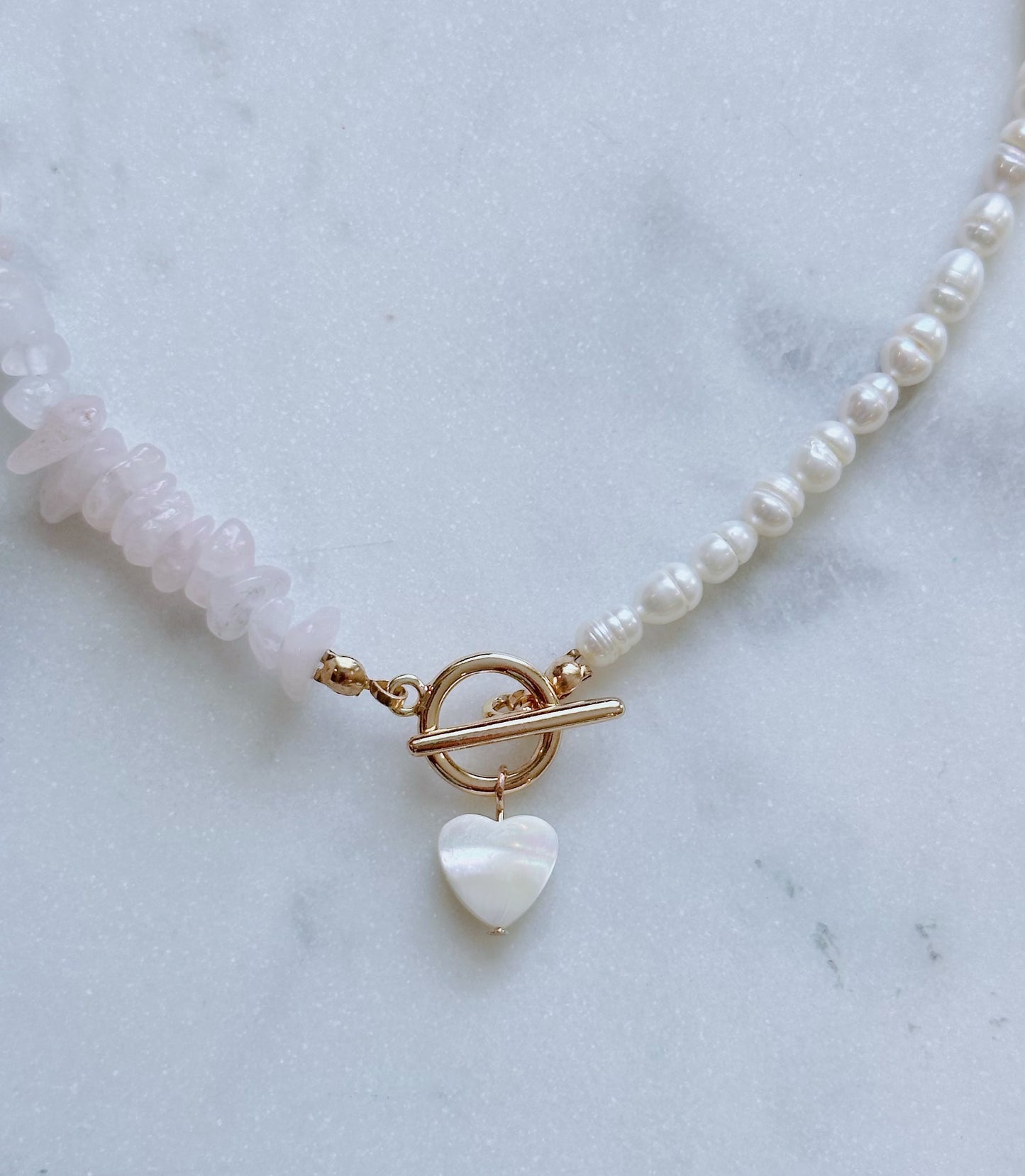 Love You More Rose Quartz & Pearl Necklace