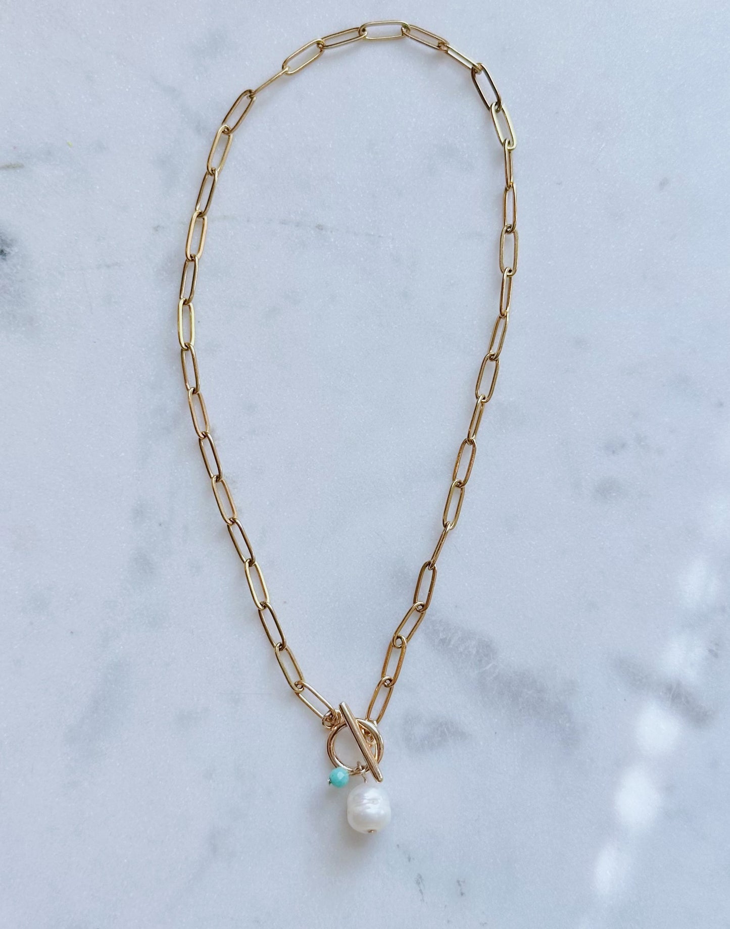 Pearl and paperclip chain necklace