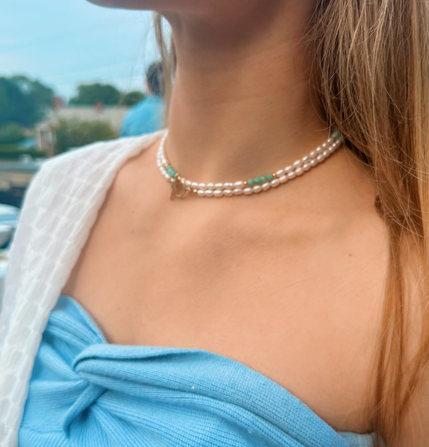 Bali Amazonite and Pearl Necklace