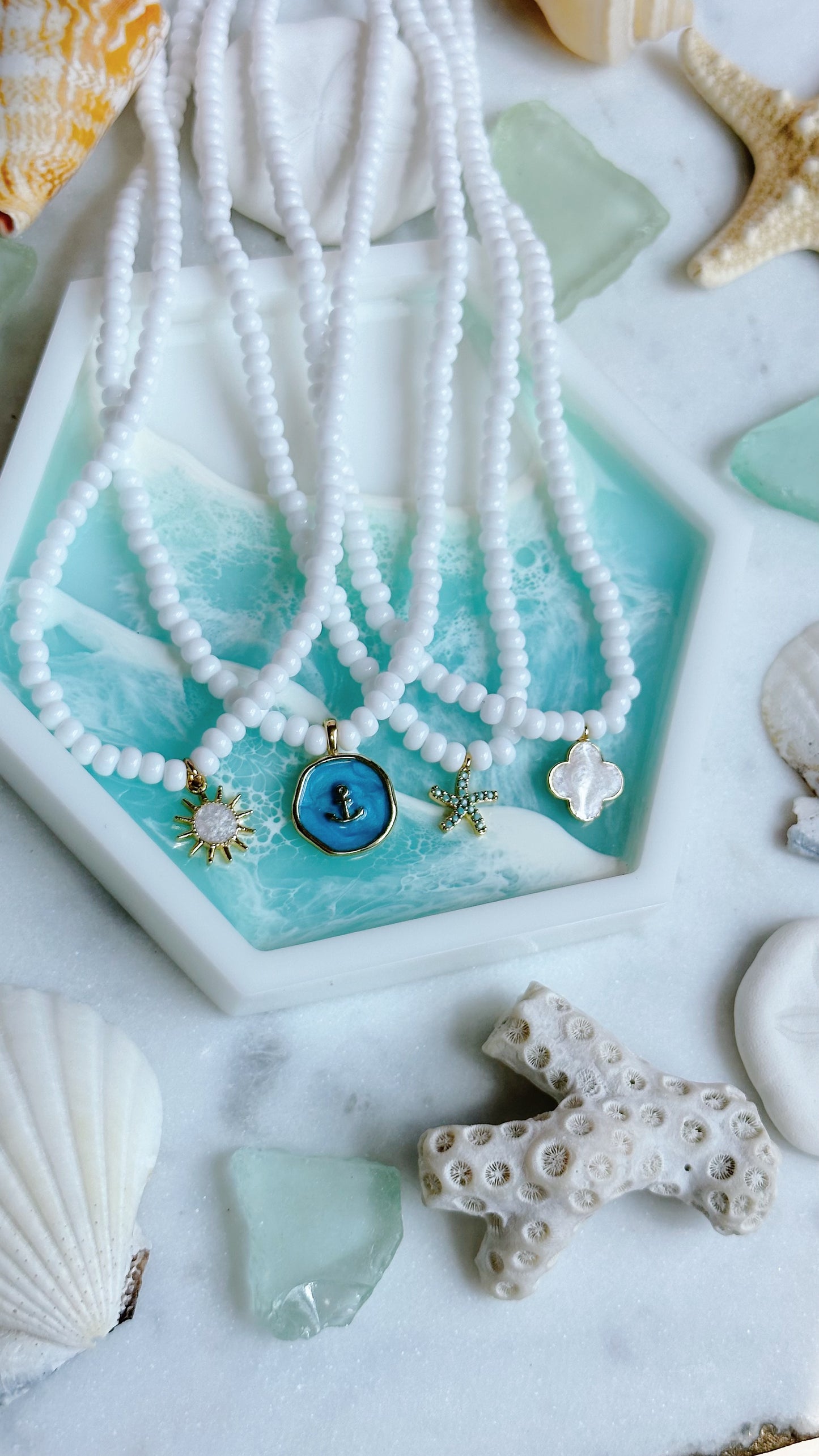 Beaded clover charm necklace