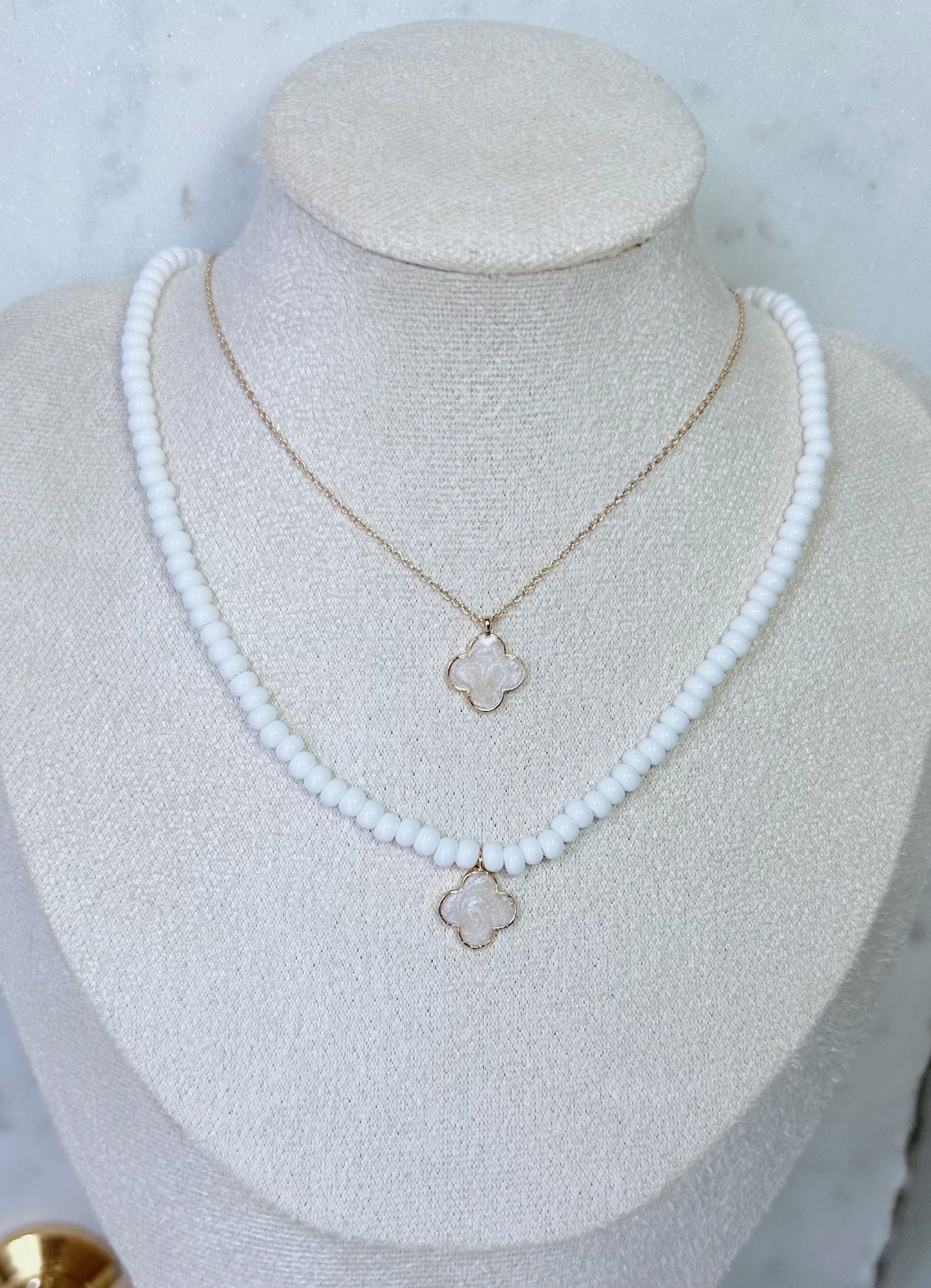 Beaded clover charm necklace