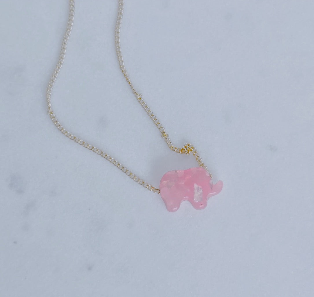 Pink opal elephant charm necklace