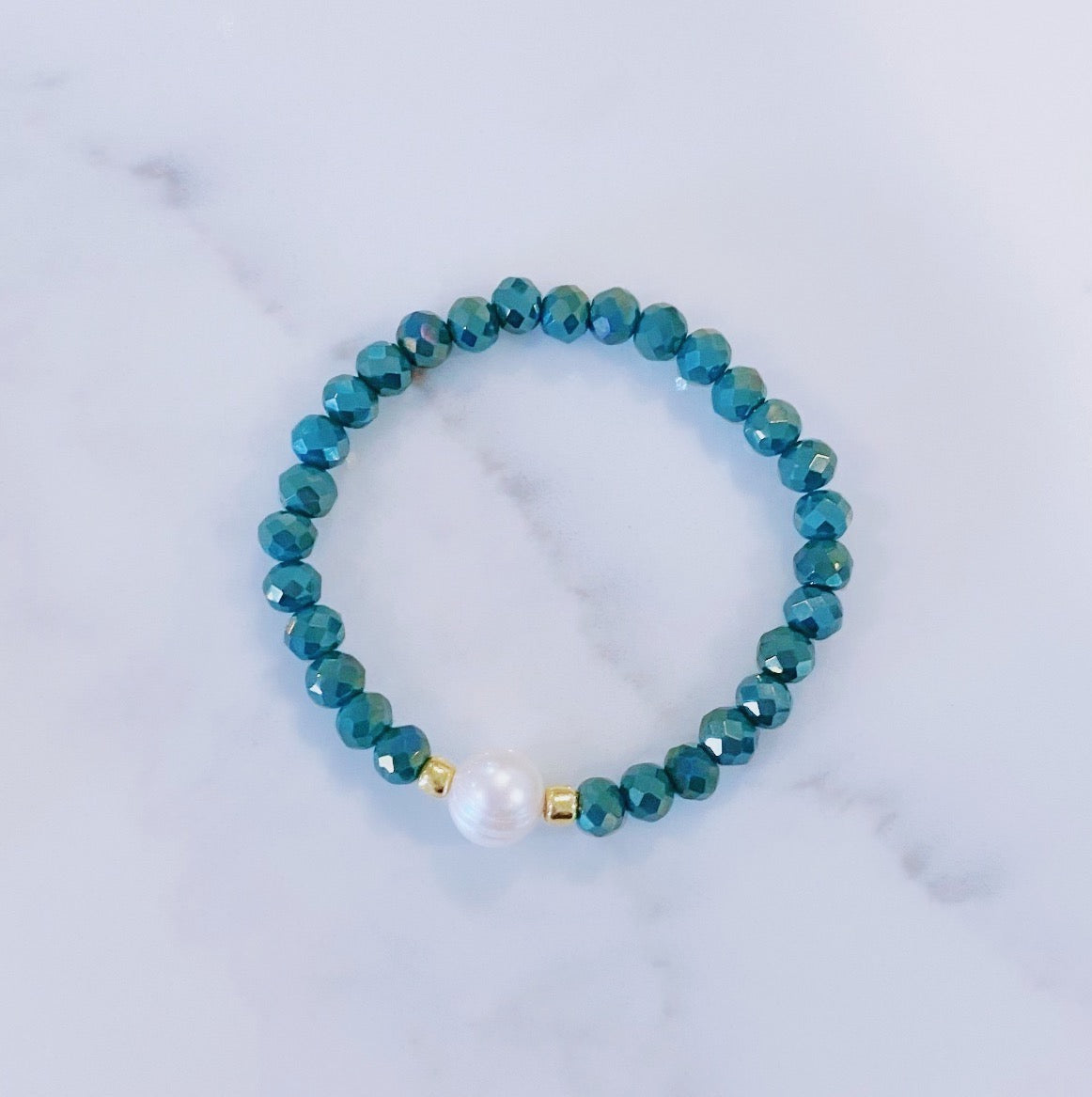 Seafoam Glass Bead and Pearl Bracelet