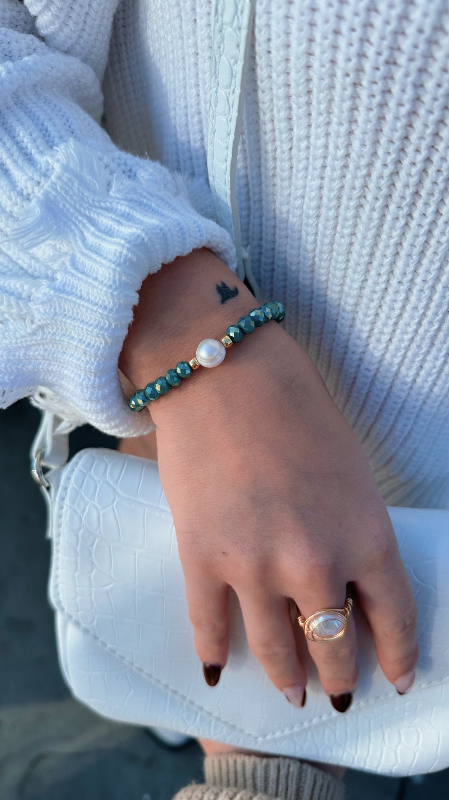 Seafoam Glass Bead and Pearl Bracelet