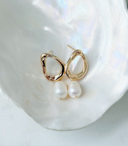 Golden Pearl Drop Earrings