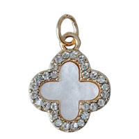 Gold CZ Gem Mother of Pearl Clover Charm