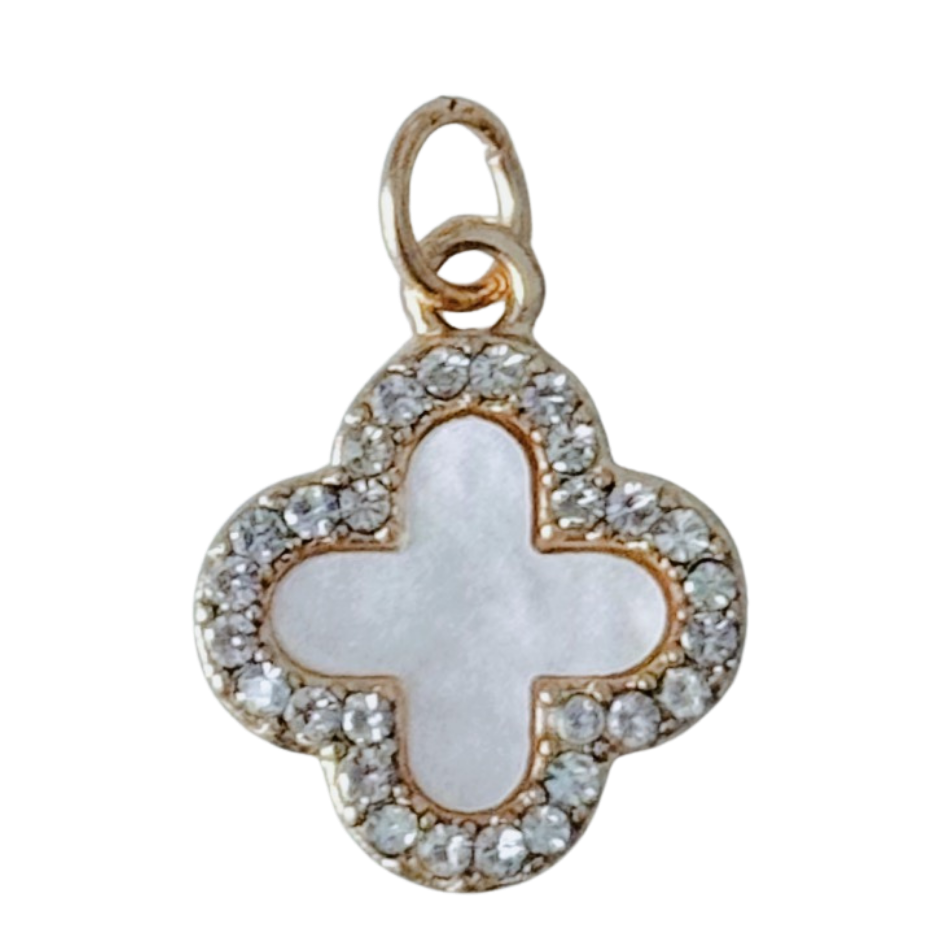 Gold CZ Gem Mother of Pearl Clover Charm