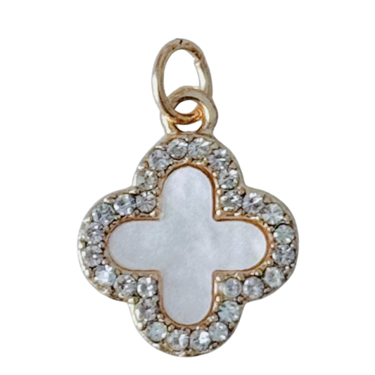 Gold CZ Gem Mother of Pearl Clover Charm