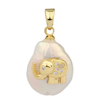 Freshwater Pearl With CZ Gem Elephant Charm