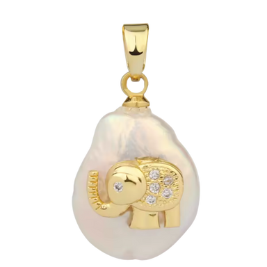 Freshwater Pearl With CZ Gem Elephant Charm