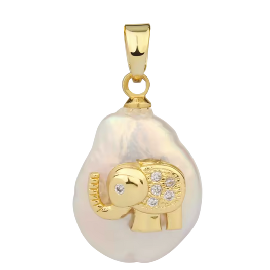 Freshwater Pearl With CZ Gem Elephant Charm