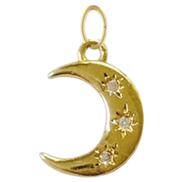 Gold Crescent Moon with CZ Gem Charm