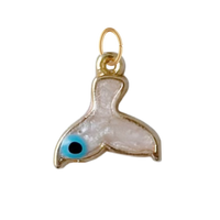 Dainty Pearl White Whale Tail With Evil Eye Charm