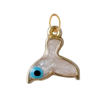 Dainty Pearl White Whale Tail With Evil Eye Charm
