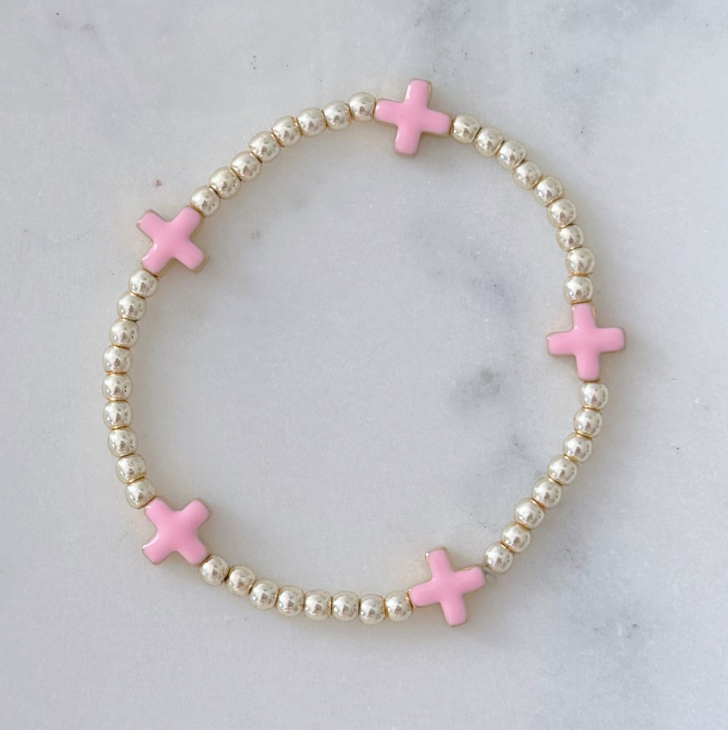 Pink Cross Beaded Bracelet