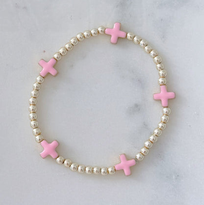Pink Cross Beaded Bracelet