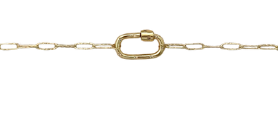 Gold CZ Gem Carabiner with Hammered Paperclip Chain