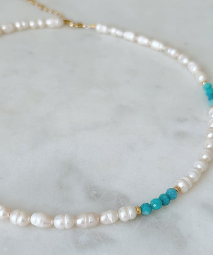 Bali Amazonite and pearl necklace