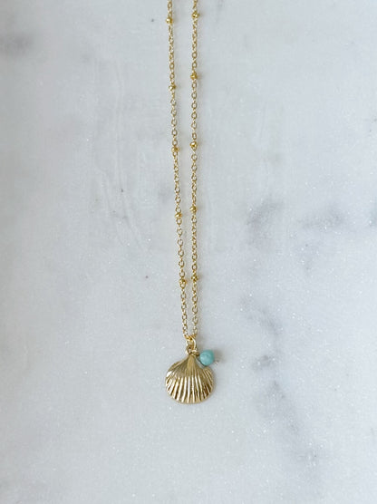 Gold clam shell necklace