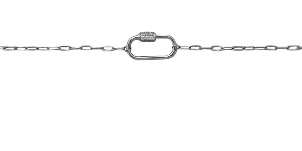Silver CZ Gem Carabiner with Dainty Small Paperclip Chain