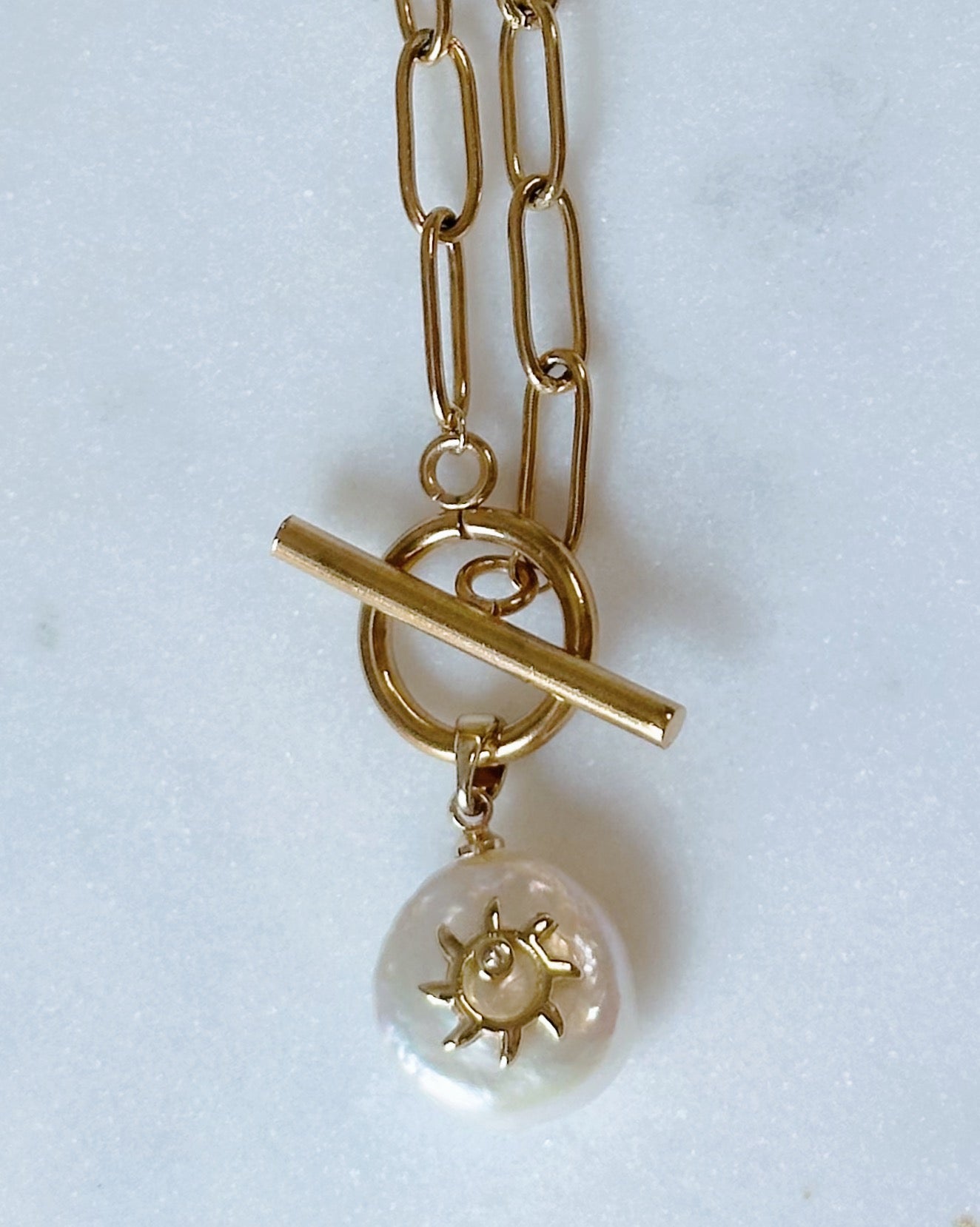 Pearl charm paperclip necklace