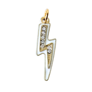 Large Enamel Lightning Bolt Pendant: White