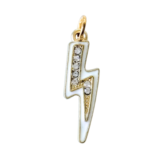 Large Enamel Lightning Bolt Pendant: White