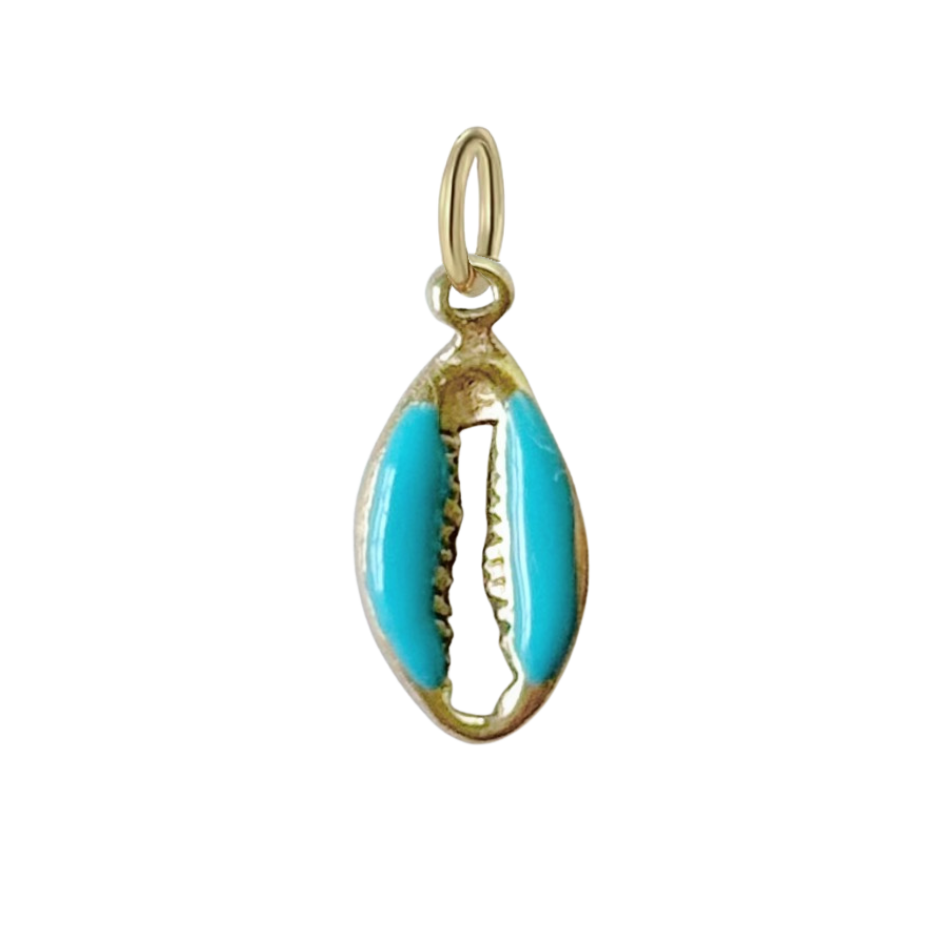 Small Gold Turquoise Enamel Seashell Charm