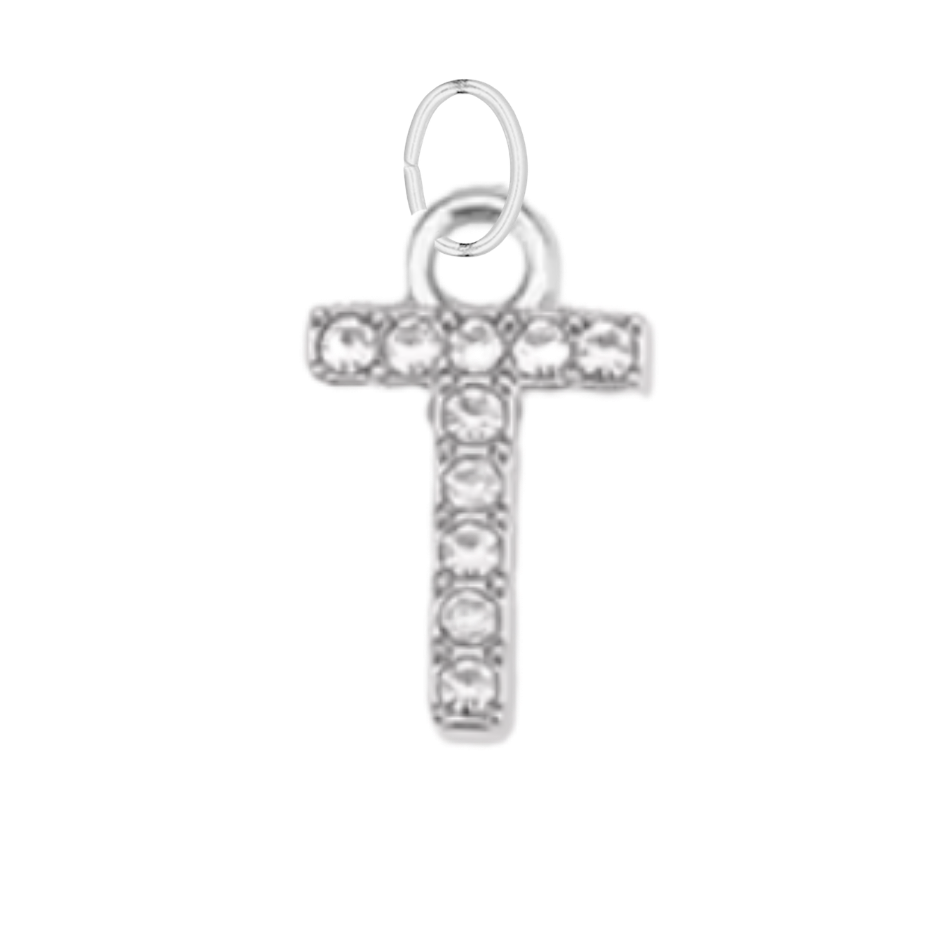 Small Silver CZ Gem Initial