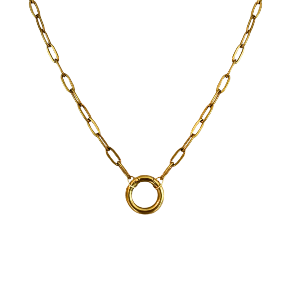 Small Gold Round Charm Clip on Dainty Paperclip Chain
