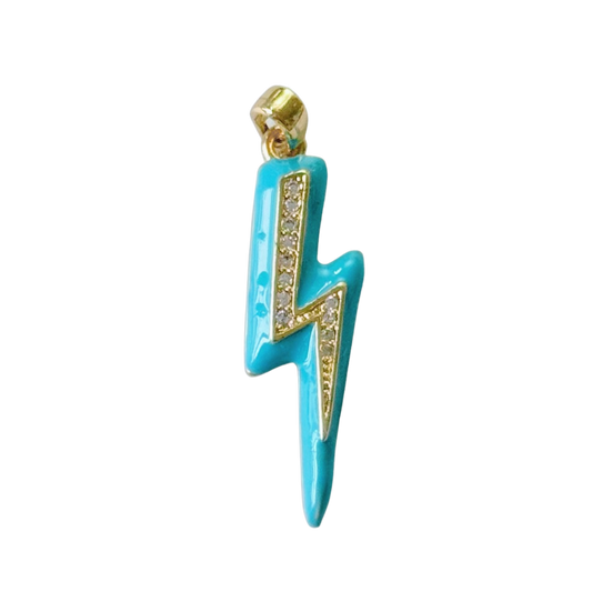 Large Enamel Lightning Bolt Pendant: Blue