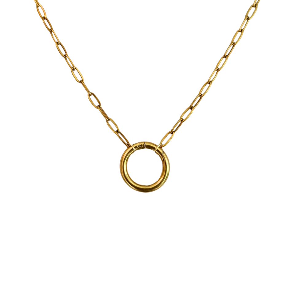 Large Gold Round Charm Clip on Dainty Paperclip Chain