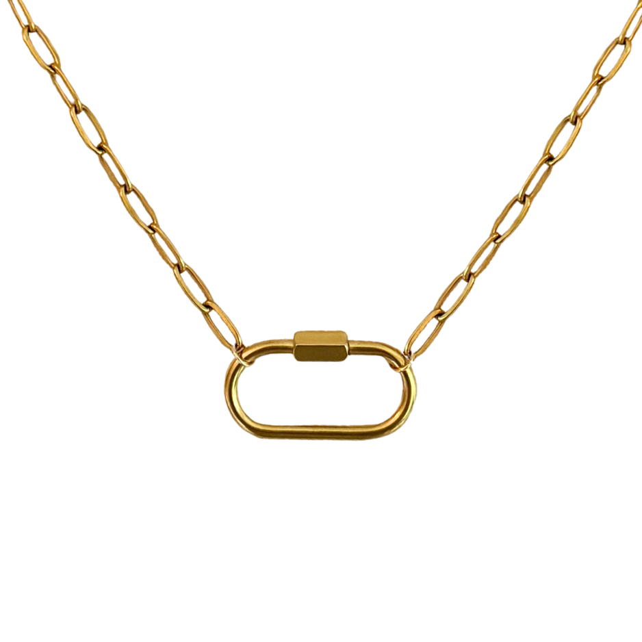 Large Gold Carabiner on Dainty Paperclip Chain