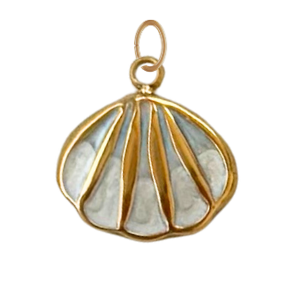 Turquoise & Pearl White Enamel Seashell Charm